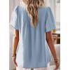 imageWomens Summer Tops Crewneck Short Sleeve Shirts Casual Chiffon Blouses Flowy Lace Hem Boho Clothing Trendy 2026Blue