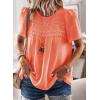 imageWomens Summer Tops Crewneck Short Sleeve Shirts Casual Chiffon Blouses Flowy Lace Hem Boho Clothing Trendy 2026Bright Orange