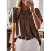 imageWomens Summer Tops Crewneck Short Sleeve Shirts Casual Chiffon Blouses Flowy Lace Hem Boho Clothing Trendy 2026Brown