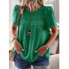 imageWomens Summer Tops Crewneck Short Sleeve Shirts Casual Chiffon Blouses Flowy Lace Hem Boho Clothing Trendy 2026Clover Green