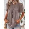 imageWomens Summer Tops Crewneck Short Sleeve Shirts Casual Chiffon Blouses Flowy Lace Hem Boho Clothing Trendy 2026Coffee