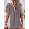 imageWomens Summer Tops Crewneck Short Sleeve Shirts Casual Chiffon Blouses Flowy Lace Hem Boho Clothing Trendy 2026Dark Grey