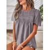 imageWomens Summer Tops Crewneck Short Sleeve Shirts Casual Chiffon Blouses Flowy Lace Hem Boho Clothing Trendy 2026Dark Grey