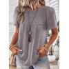 imageWomens Summer Tops Crewneck Short Sleeve Shirts Casual Chiffon Blouses Flowy Lace Hem Boho Clothing Trendy 2026Dark Grey