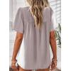 imageWomens Summer Tops Crewneck Short Sleeve Shirts Casual Chiffon Blouses Flowy Lace Hem Boho Clothing Trendy 2026Gray Beige