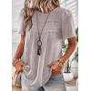 imageWomens Summer Tops Crewneck Short Sleeve Shirts Casual Chiffon Blouses Flowy Lace Hem Boho Clothing Trendy 2026Gray Beige
