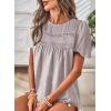 imageWomens Summer Tops Crewneck Short Sleeve Shirts Casual Chiffon Blouses Flowy Lace Hem Boho Clothing Trendy 2026Gray Beige