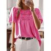 imageWomens Summer Tops Crewneck Short Sleeve Shirts Casual Chiffon Blouses Flowy Lace Hem Boho Clothing Trendy 2026Hot Pink