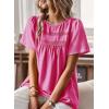 imageWomens Summer Tops Crewneck Short Sleeve Shirts Casual Chiffon Blouses Flowy Lace Hem Boho Clothing Trendy 2026Hot Pink