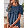 imageWomens Summer Tops Crewneck Short Sleeve Shirts Casual Chiffon Blouses Flowy Lace Hem Boho Clothing Trendy 2026Lake Blue