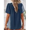 imageWomens Summer Tops Crewneck Short Sleeve Shirts Casual Chiffon Blouses Flowy Lace Hem Boho Clothing Trendy 2026Lake Blue