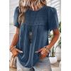 imageWomens Summer Tops Crewneck Short Sleeve Shirts Casual Chiffon Blouses Flowy Lace Hem Boho Clothing Trendy 2026Lake Blue