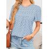 imageWomens Summer Tops Crewneck Short Sleeve Shirts Casual Chiffon Blouses Flowy Lace Hem Boho Clothing Trendy 2026Light Blueblack Dots