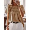 imageWomens Summer Tops Crewneck Short Sleeve Shirts Casual Chiffon Blouses Flowy Lace Hem Boho Clothing Trendy 2026Mocha