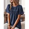 imageWomens Summer Tops Crewneck Short Sleeve Shirts Casual Chiffon Blouses Flowy Lace Hem Boho Clothing Trendy 2026Navy Blue
