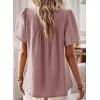 imageWomens Summer Tops Crewneck Short Sleeve Shirts Casual Chiffon Blouses Flowy Lace Hem Boho Clothing Trendy 2026Pink