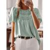 imageWomens Summer Tops Crewneck Short Sleeve Shirts Casual Chiffon Blouses Flowy Lace Hem Boho Clothing Trendy 2026Sage Green