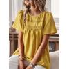 imageWomens Summer Tops Crewneck Short Sleeve Shirts Casual Chiffon Blouses Flowy Lace Hem Boho Clothing Trendy 2026Yellow