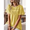 imageWomens Summer Tops Crewneck Short Sleeve Shirts Casual Chiffon Blouses Flowy Lace Hem Boho Clothing Trendy 2026Yellow1