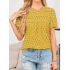 imageWomens Summer Tops Crewneck Short Sleeve Shirts Casual Chiffon Blouses Flowy Lace Hem Boho Clothing Trendy 2026Yellowblack Dots