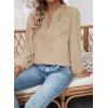 imageWomens Tops Swiss Dot Boho Long Sleeve Shirts V Neck Casual Chiffon Blouses Flowy Lace Hem Cute Clothing Trendy 2026Apricot