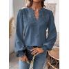 imageWomens Tops Swiss Dot Boho Long Sleeve Shirts V Neck Casual Chiffon Blouses Flowy Lace Hem Cute Clothing Trendy 2026Blue