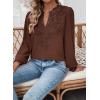 imageWomens Tops Swiss Dot Boho Long Sleeve Shirts V Neck Casual Chiffon Blouses Flowy Lace Hem Cute Clothing Trendy 2026Brown