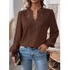 imageWomens Tops Swiss Dot Boho Long Sleeve Shirts V Neck Casual Chiffon Blouses Flowy Lace Hem Cute Clothing Trendy 2026Brown