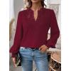 imageWomens Tops Swiss Dot Boho Long Sleeve Shirts V Neck Casual Chiffon Blouses Flowy Lace Hem Cute Clothing Trendy 2026Burgundy