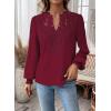 imageWomens Tops Swiss Dot Boho Long Sleeve Shirts V Neck Casual Chiffon Blouses Flowy Lace Hem Cute Clothing Trendy 2026Burgundy