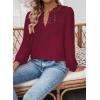 imageWomens Tops Swiss Dot Boho Long Sleeve Shirts V Neck Casual Chiffon Blouses Flowy Lace Hem Cute Clothing Trendy 2026Burgundy