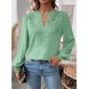 imageWomens Tops Swiss Dot Boho Long Sleeve Shirts V Neck Casual Chiffon Blouses Flowy Lace Hem Cute Clothing Trendy 2026Cyan