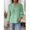 imageWomens Tops Swiss Dot Boho Long Sleeve Shirts V Neck Casual Chiffon Blouses Flowy Lace Hem Cute Clothing Trendy 2026Cyan