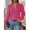 imageWomens Tops Swiss Dot Boho Long Sleeve Shirts V Neck Casual Chiffon Blouses Flowy Lace Hem Cute Clothing Trendy 2026Hot Pink