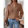imageWomens Tops Swiss Dot Boho Long Sleeve Shirts V Neck Casual Chiffon Blouses Flowy Lace Hem Cute Clothing Trendy 2026Mocha