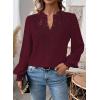 imageWomens Tops Swiss Dot Boho Long Sleeve Shirts V Neck Casual Chiffon Blouses Flowy Lace Hem Cute Clothing Trendy 2026Mulberry