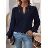 imageWomens Tops Swiss Dot Boho Long Sleeve Shirts V Neck Casual Chiffon Blouses Flowy Lace Hem Cute Clothing Trendy 2026Navy Blue