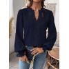 imageWomens Tops Swiss Dot Boho Long Sleeve Shirts V Neck Casual Chiffon Blouses Flowy Lace Hem Cute Clothing Trendy 2026Navy Blue