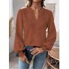 imageWomens Tops Swiss Dot Boho Long Sleeve Shirts V Neck Casual Chiffon Blouses Flowy Lace Hem Cute Clothing Trendy 2026Orange