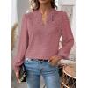 imageWomens Tops Swiss Dot Boho Long Sleeve Shirts V Neck Casual Chiffon Blouses Flowy Lace Hem Cute Clothing Trendy 2026Pink