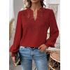 imageWomens Tops Swiss Dot Boho Long Sleeve Shirts V Neck Casual Chiffon Blouses Flowy Lace Hem Cute Clothing Trendy 2026Red