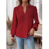 imageWomens Tops Swiss Dot Boho Long Sleeve Shirts V Neck Casual Chiffon Blouses Flowy Lace Hem Cute Clothing Trendy 2026Red