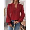imageWomens Tops Swiss Dot Boho Long Sleeve Shirts V Neck Casual Chiffon Blouses Flowy Lace Hem Cute Clothing Trendy 2026Red