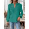 imageWomens Tops Swiss Dot Boho Long Sleeve Shirts V Neck Casual Chiffon Blouses Flowy Lace Hem Cute Clothing Trendy 2026Turquoise