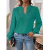 imageWomens Tops Swiss Dot Boho Long Sleeve Shirts V Neck Casual Chiffon Blouses Flowy Lace Hem Cute Clothing Trendy 2026Turquoise