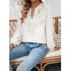 imageWomens Tops Swiss Dot Boho Long Sleeve Shirts V Neck Casual Chiffon Blouses Flowy Lace Hem Cute Clothing Trendy 2026White