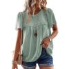 imageWomens Summer Tops Crewneck Short Sleeve Shirts Casual Chiffon Blouses Flowy Lace Hem Boho Clothing Trendy 2026Sage Green