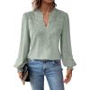 imageWomens Tops Swiss Dot Boho Long Sleeve Shirts V Neck Casual Chiffon Blouses Flowy Lace Hem Cute Clothing Trendy 2026Light Green
