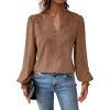 imageWomens Tops Swiss Dot Boho Long Sleeve Shirts V Neck Casual Chiffon Blouses Flowy Lace Hem Cute Clothing Trendy 2026Mocha