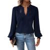 imageWomens Tops Swiss Dot Boho Long Sleeve Shirts V Neck Casual Chiffon Blouses Flowy Lace Hem Cute Clothing Trendy 2026Navy Blue